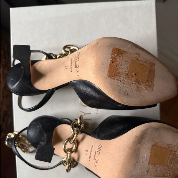 Jimmy Choo Black and Gold Chain Heels - Picture 3 of 4